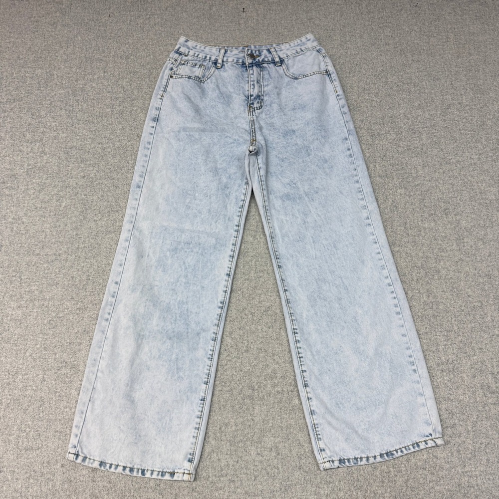 Nova Blue Jeans Size S Light Blue Acid Wash Wide Leg High Rise Embroidered Bows